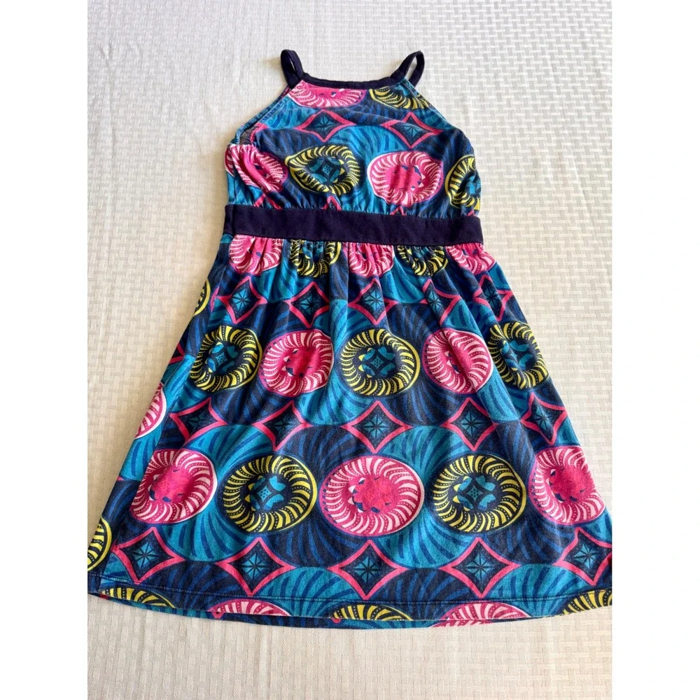 Tea Collection Girls Size‎ 8 Halter Dress Teal Pink Geometric Medallion Cotton